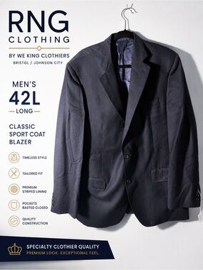 RNG Clothing Men’s 42L Navy Blazer Sport Coat 2 Button Tailored Jacket